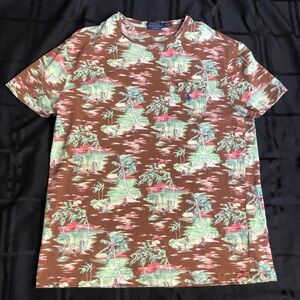 Polo Ralph Lauren Hawaiian T-Shirt Mens M All Over Print Surf Beach Pocket Pony